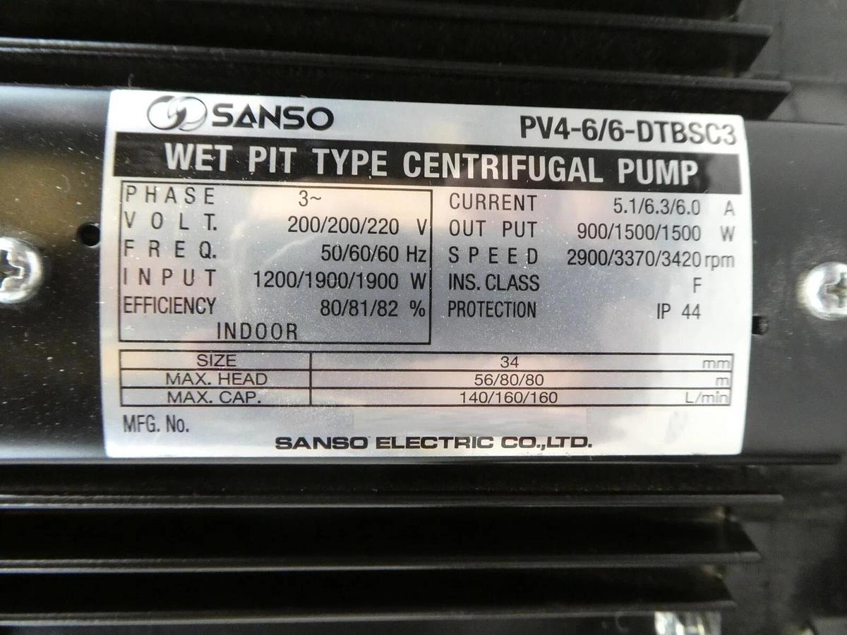 Used Sanso Electric PV4-6/6-DTBSC3 Wet Pit Type Centrifugal Pump with Tank Working