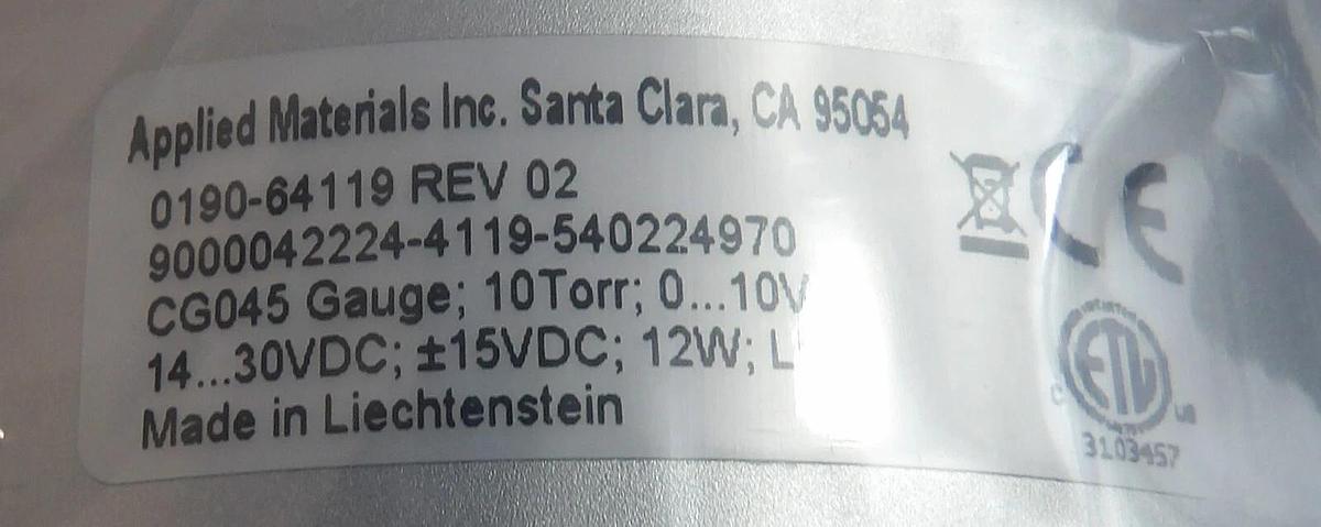 Inficon CG045 Capacitance Gauge Baratron AMAT 0190-64119 New Surplus