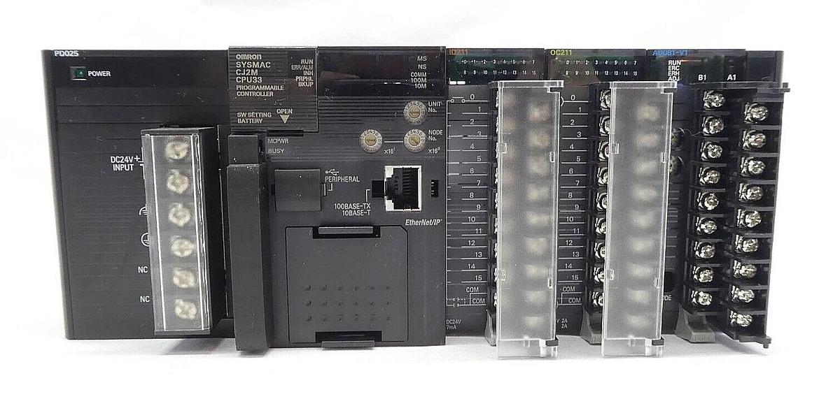 Used Omron SYSMAC Programmable Logic Controller PLC CJ2M-CPU33 CJ1W-PD025 CJ1W-ID211