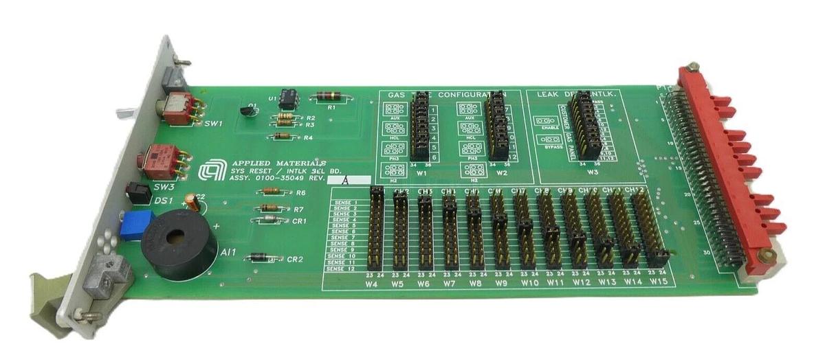 Used AMAT Applied Materials 0100-35049 System Reset/Interlock Select PCB Card Working