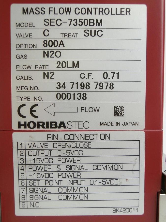 Used Horiba STEC SEC-7350BM Mass Flow Controller MFC 20 LM N2O SEC-7350 Used Working