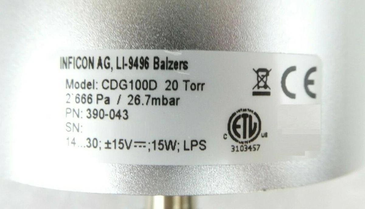 Used Inficon 390-043 Diaphragm Gauge Manometer CDG100D AMAT Surplus Working