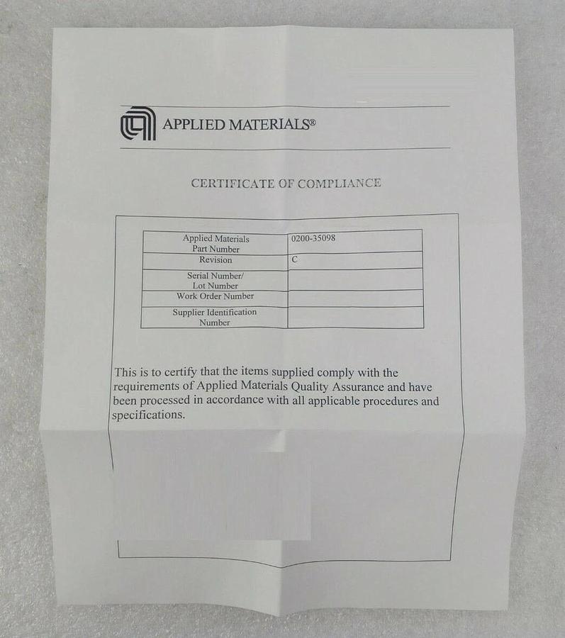 AMAT Applied Materials 0200-35098 Nitride Lower Quartz Chamber Liner New Surplus