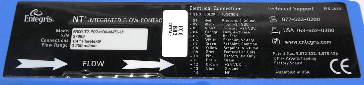 Used Entegris 6500-T2-F02-H04-M-P2-U1 InVue Integrated Flow Controller Working Spare