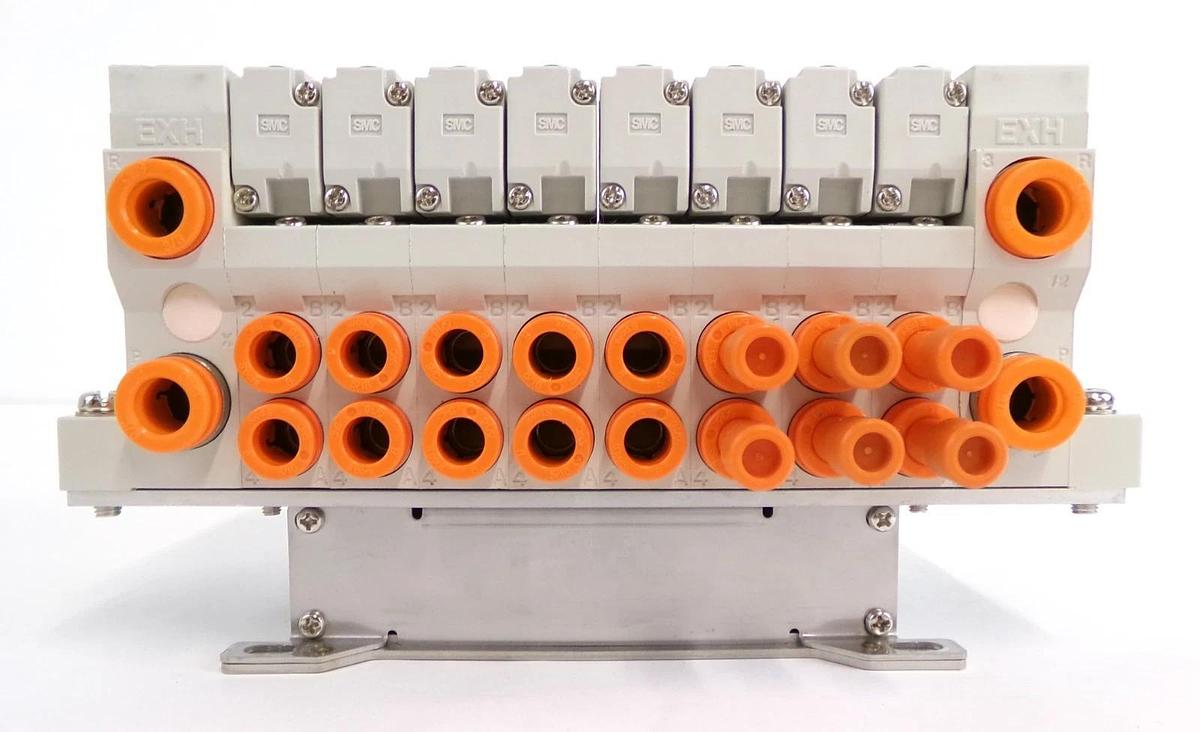 Used SMC VV5Q21-08-X914 8-Port Pneumatic Manifold w/ EX160-SDN2 AMAT Working Surplus