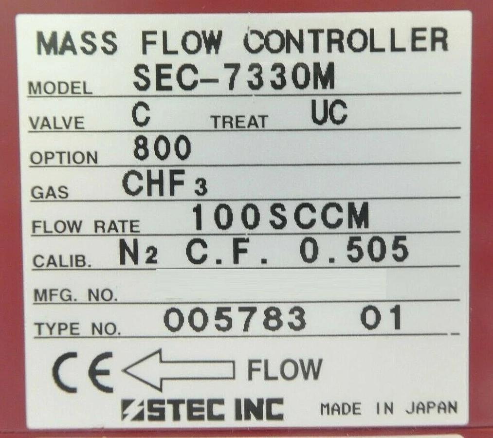 Used STEC SEC-7330M Mass Flow Controller MFC SEC-7330 100 SCCM CHF3 Working Surplus