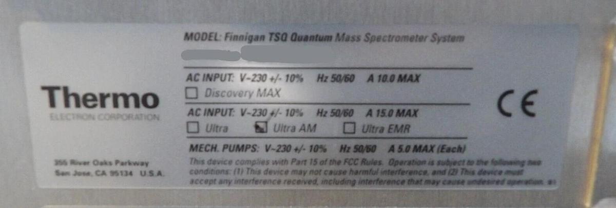 Used Thermo Electron Finnigan TSQ Quantum Ultra AM Mass Spectrometer System Untested