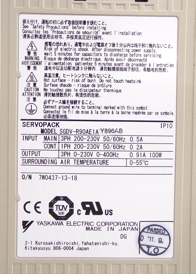 Yaskawa Electric SGDV-R90AE1AY00047 Servo Drive SERVOPACK 0190-61314 New Spare