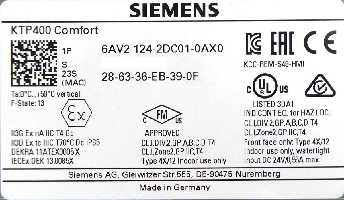 Siemens 6AV2124-2DC01-0AX0 4" LCD Interactive Touch Screen KTP400 Comfort New