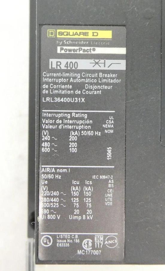 Used Schneider Electric LRL36400U31X Circuit Breaker PowerPact LR400 Working Surplus