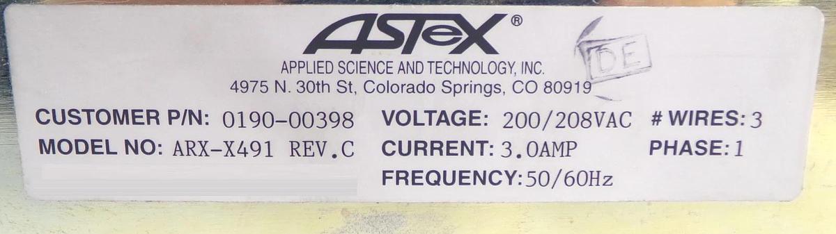 Used ASTeX Applied Science ARX-X491 Microwave Control Module 0190-00398 Working