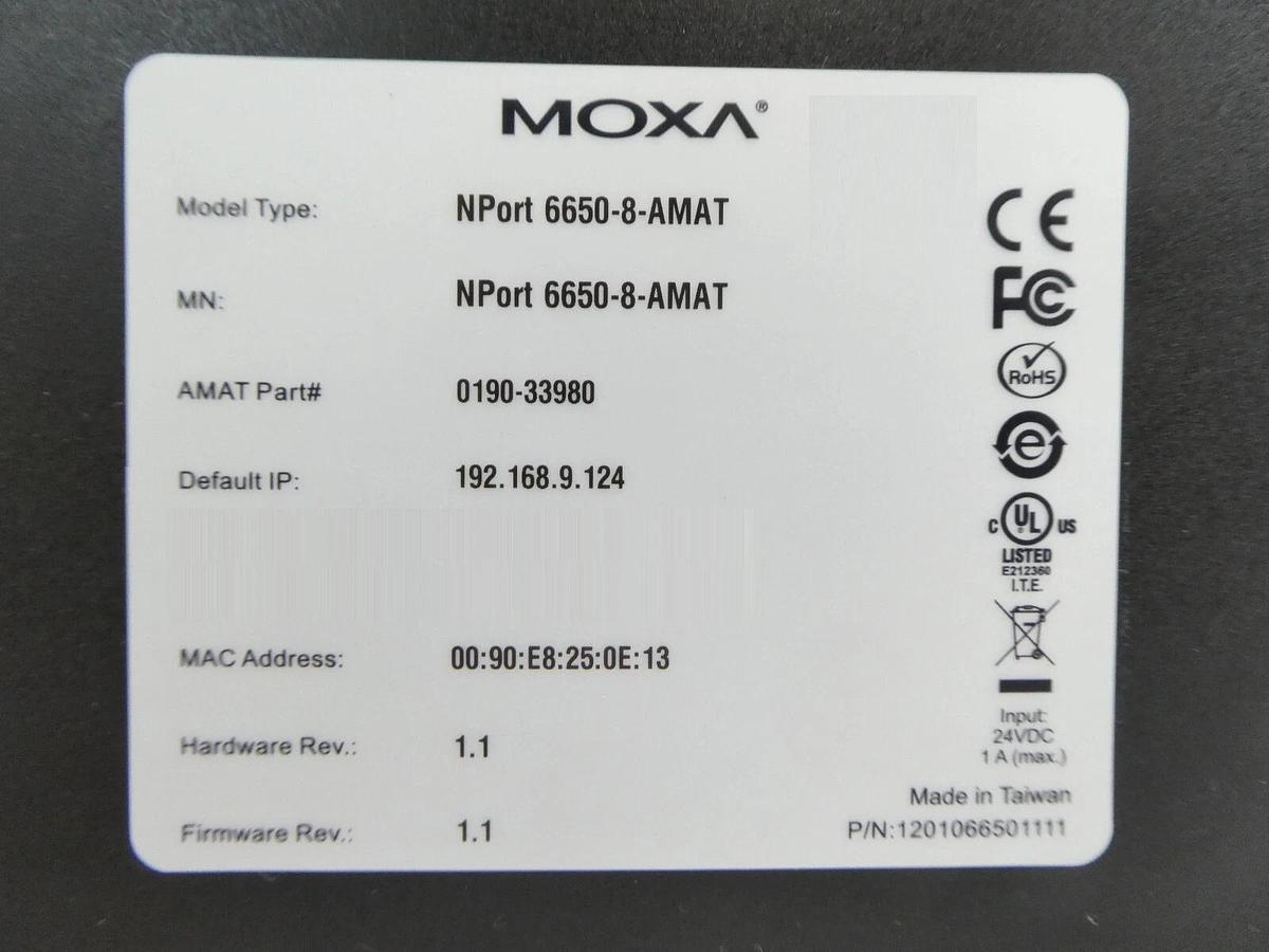 Used Moxa NPort 6650-8 16-Port Terminal Server AMAT 0190-33980 Working Surplus