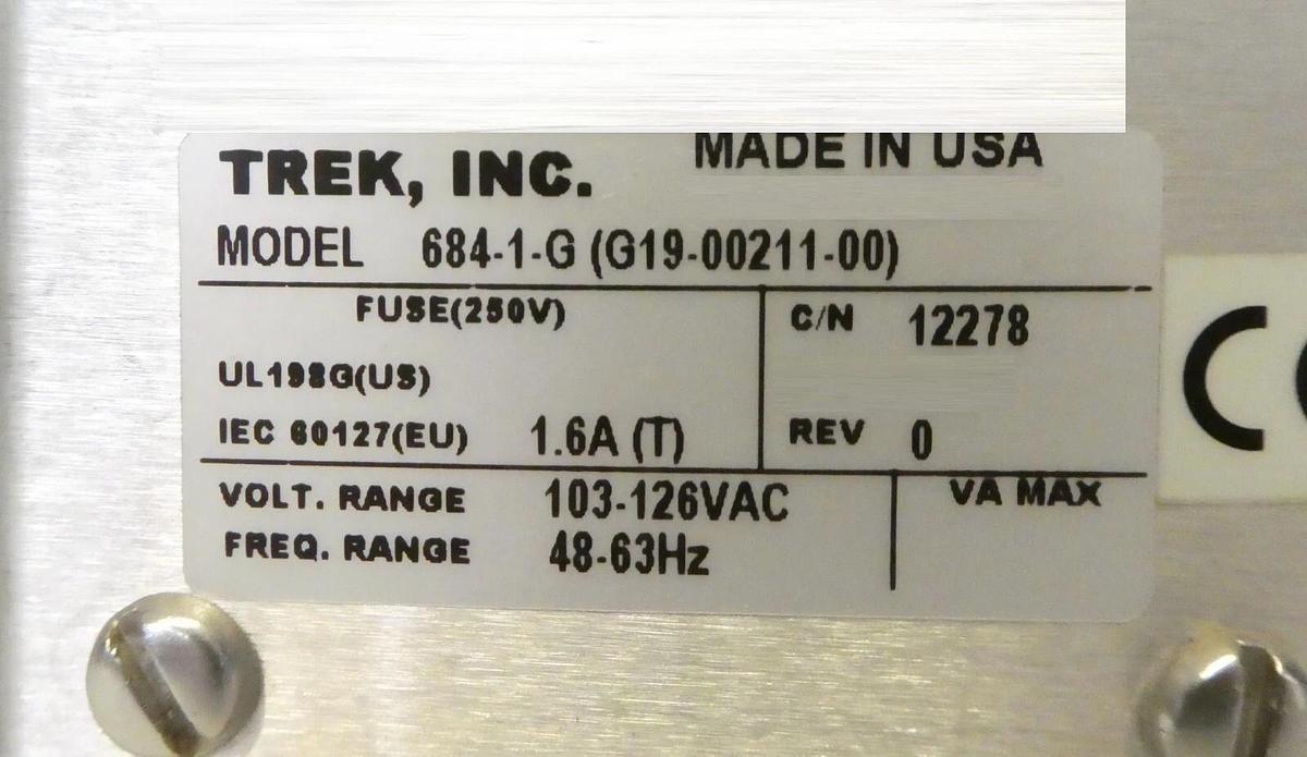 Used Trek 684-1-G ESC Electrostatic Chuck Power Supply G19-00211-00 Untested Surplus