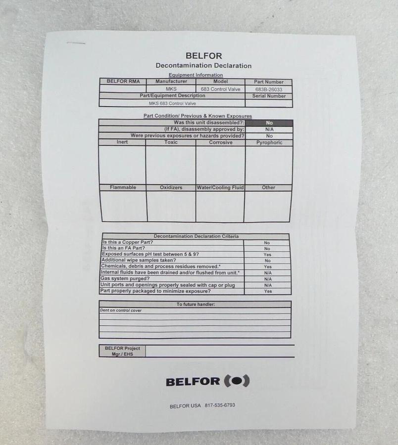 Refurbished MKS Instruments 638B-26033 Exhaust Throttle Control Valve Cleaned Refurbished