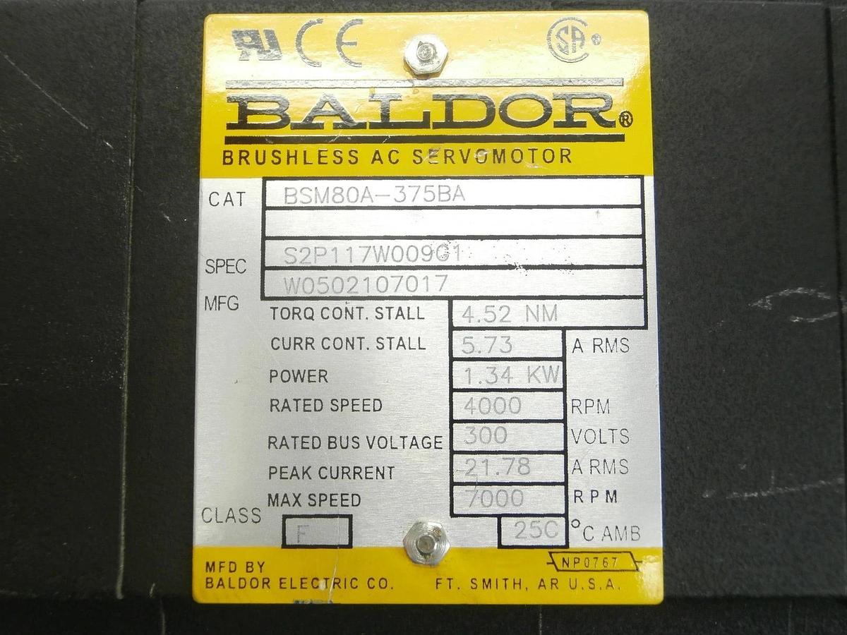 Used Baldor BSM80A-375BA Brushless AC Servo Motor with AKN 60 AMAT 0040-49320 Used