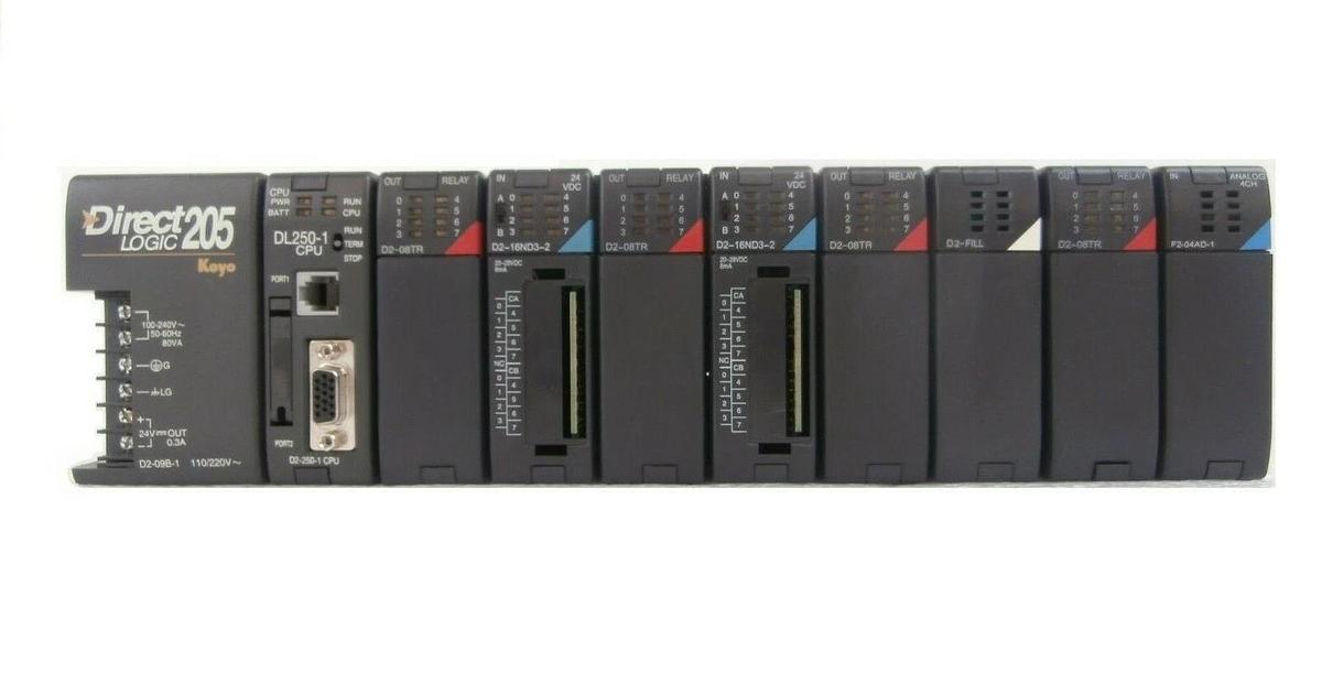 Used Automation Direct D2-09B-1 9-Slot PLC D2-250-1 DirectLOGIC 205 Koyo Working