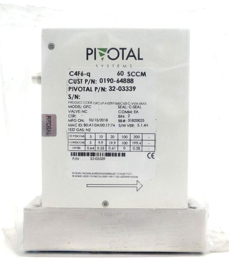 Pivotal Systems 32-03339 Mass Flow Controller MFC 60 SCCM C4F6-q 0190-64888 New