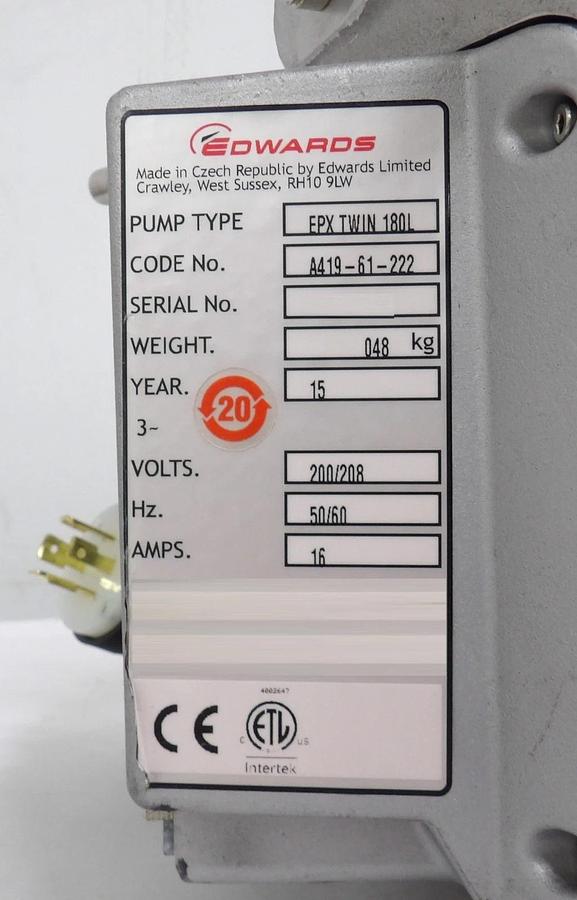 Used EPX TWIN 180L Edwards A419-61-222 High Vacuum Dry Pump Working