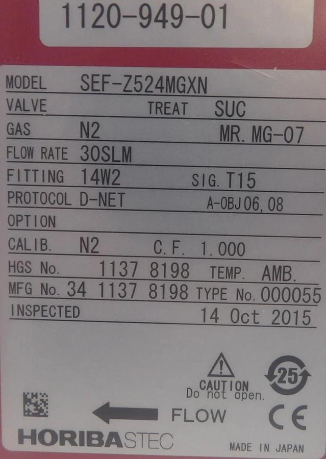Horiba STEC SEF-Z524MGXN Mass Flow Controller Meter Z500 22 SLM HCl New