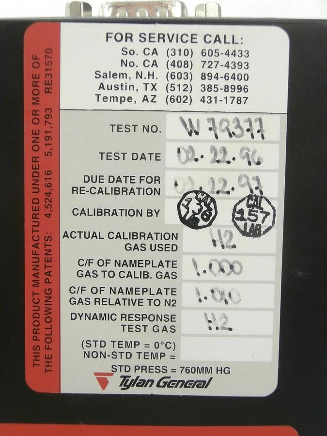 Used Tylan General FC-2902M Mass Flow Controller MFC 2900 Series 5 SLPM H2 Used
