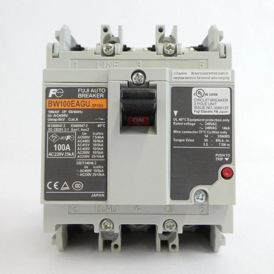 Fuji Electric BW100EAGU 3 Pole Circuit Breaker Reseller Lot of 3 New Surplus