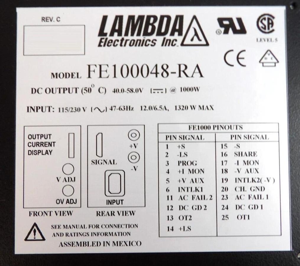 Used Lambda FE100048-RA Power Supply Module Coherent Verdi Laser Working Surplus