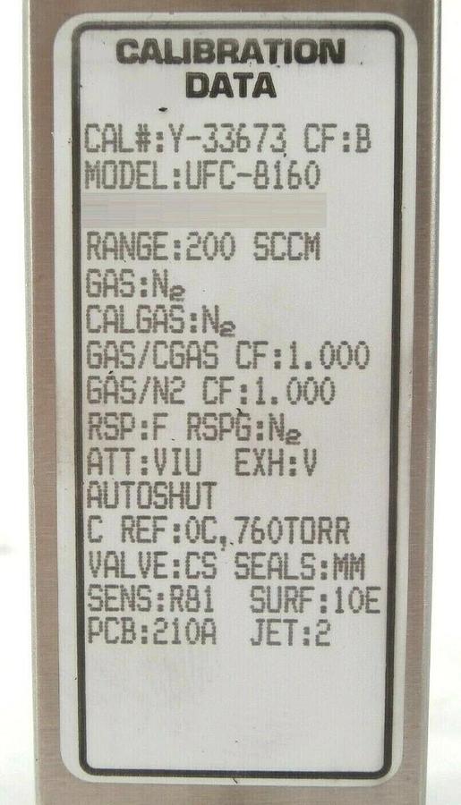 Used UNIT Instruments UFC-8160 Mass Flow Controller MFC 200 SCCM N2 Working Spare