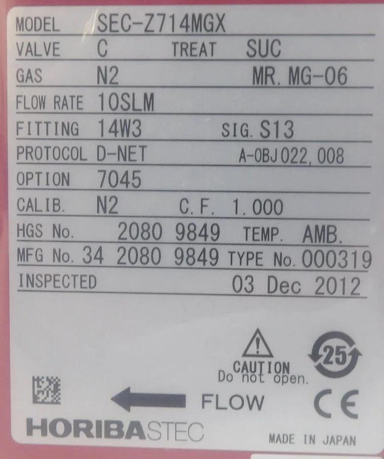 Refurbished Horiba STEC SEC-Z714MGX Mass Flow Controller MFC Z700 Argon Lot of 4 Refurbished