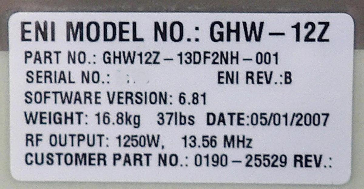 Used GHW-12Z Genesis ENI Power Systems GHW12Z-13DF2NH-001 RF Generator Working