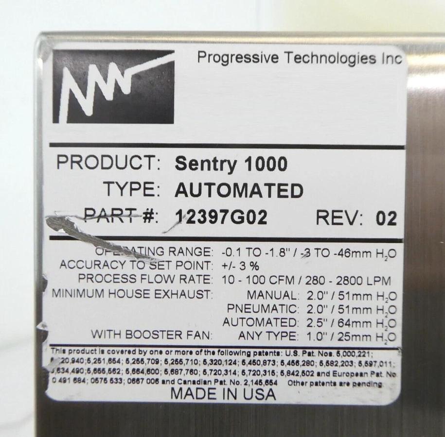 Used PTI Progressive Technologies 12397G02 Automated Exhaust Sentry 1000 Working