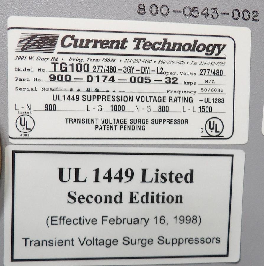Used Current Technology 900-0174-005-32 TransGuard TG100 Surge Suppressor Working