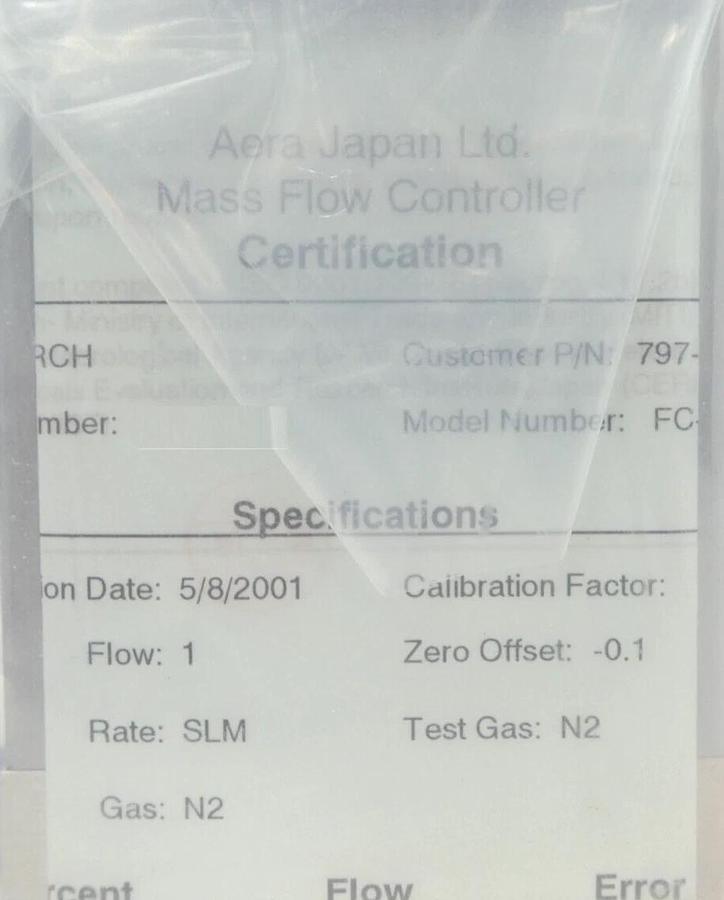 Aera FC-790C Mass Flow Controller MFC 1 SLM N2 Lam 797-008514-703 New Surplus