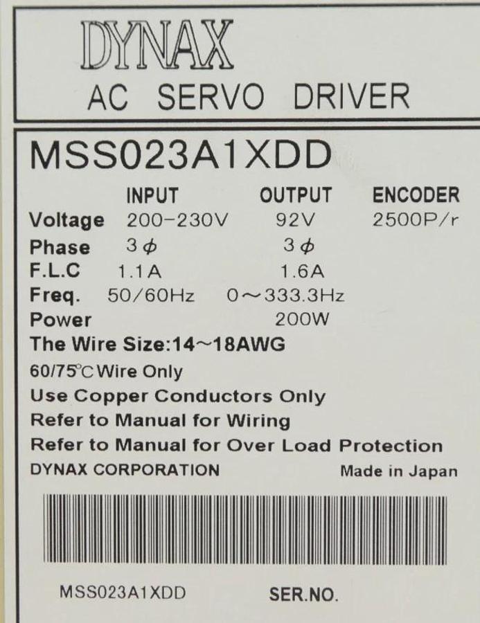Used Dynax MSS023A1XDD AC Servo Driver Working Surplus