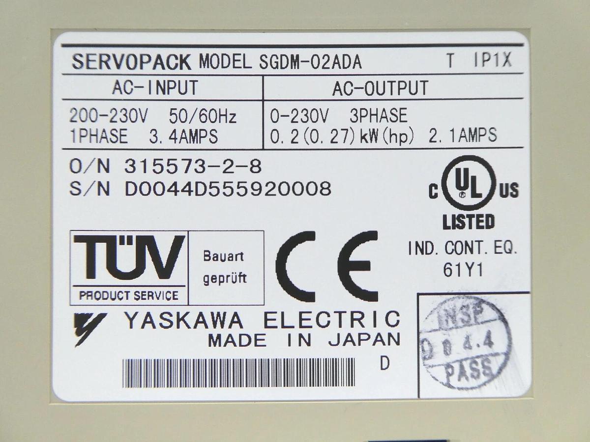 Used Yaskawa Electric SGDM-02ADA 200V Servo Drive SERVOPACK Ver. 0900F Working Spare