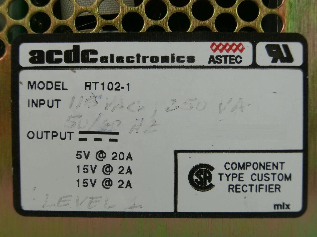 Used ACDC Electronics RT102-1 Power Supply Astec KLA Instruments 2132 Working Spare