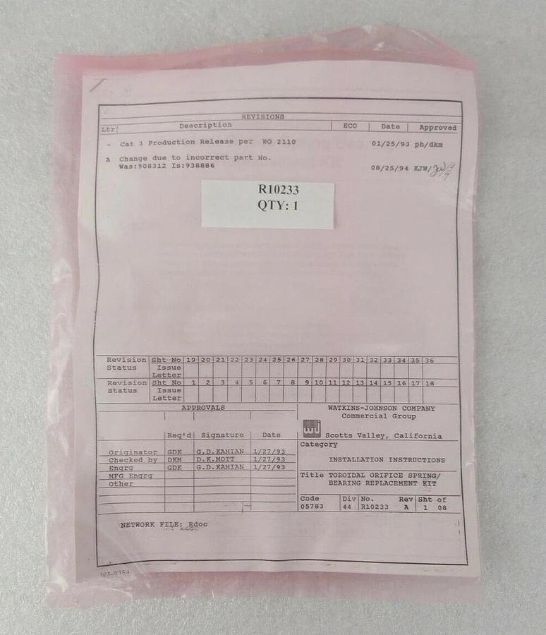 ASML Toroidal Orifice Spring and Bearing Replacement Kit Reseller Lot of 3 New