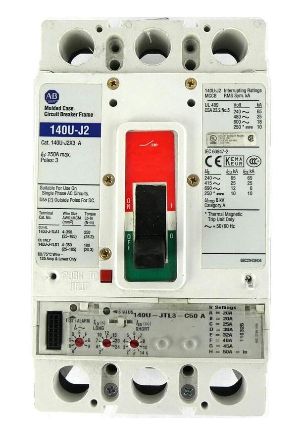 Used AB Allen-Bradley 140U-J2X3 A Circuit Breaker 140U-J2 140U-JTL3-C50 A Working