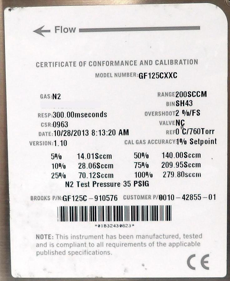 Used Brooks Instrument GF125CXXC Mass Flow Controller MFC GF125C-901104 Lot of 10