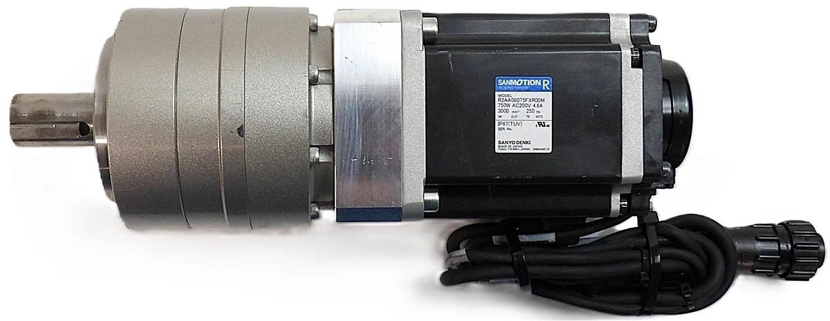 Used Sanyo Denki R2AA08075FXR00M AC Servo Motor SANMOTION R w/Gearhead Working