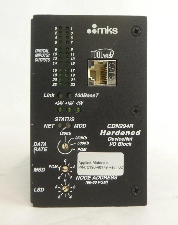 Used MKS Instruments AS01294 DeviceNet I/O Block CDN294R AMAT Working Surplus