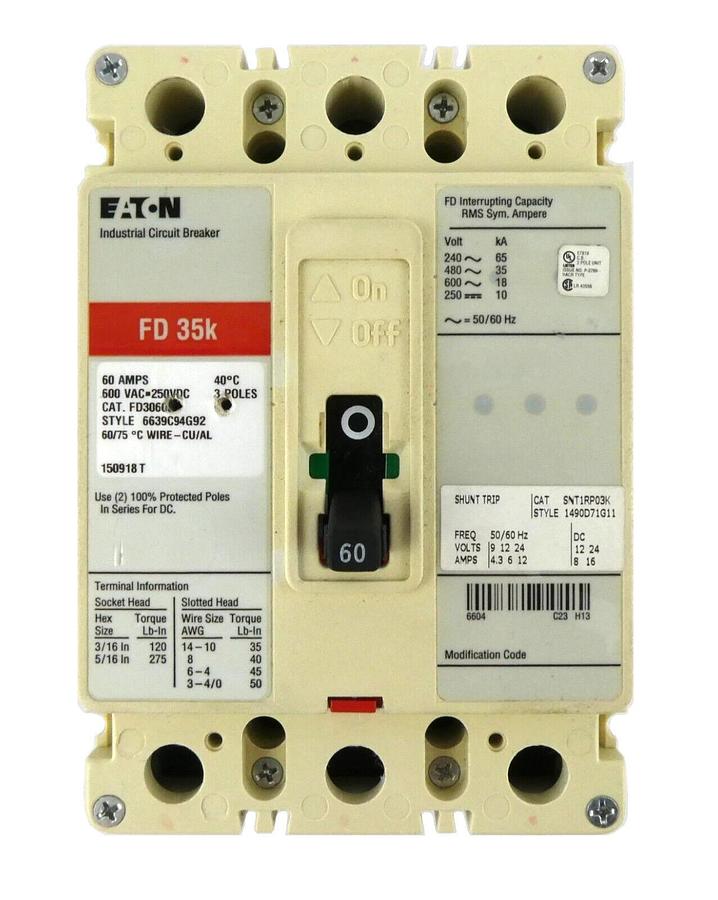 Used Eaton 6639C94G92 Industrial Circuit Breaker FD3060L Working Surplus