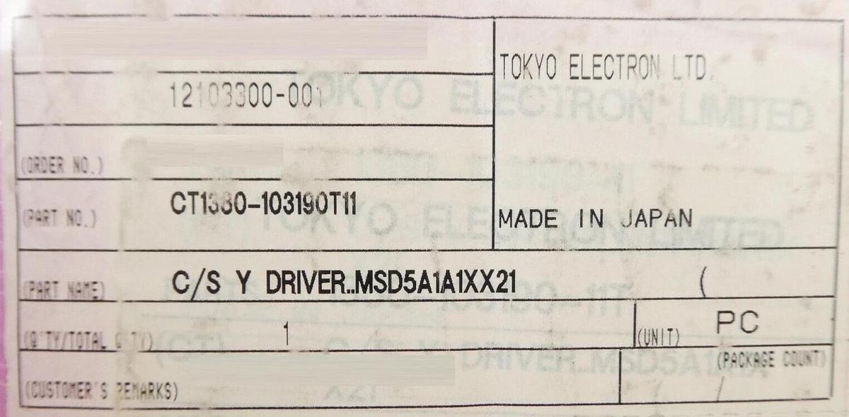 Used Panasonic MSD5A1A1XX21 AC Servo Driver TEL Tokyo Electron 1380-103190T11 Working