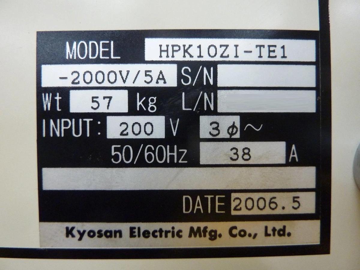 Used Kyosan Electric HPK10ZI-TE1 DC Power Supply -2000V/5A Spare Surplus