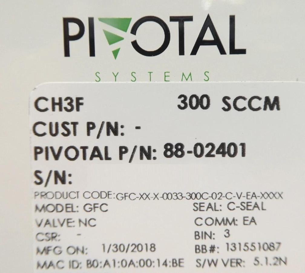 Pivotal 88-2401 Mass Flow Controller MFC 300 SCCM CH3F New Surplus