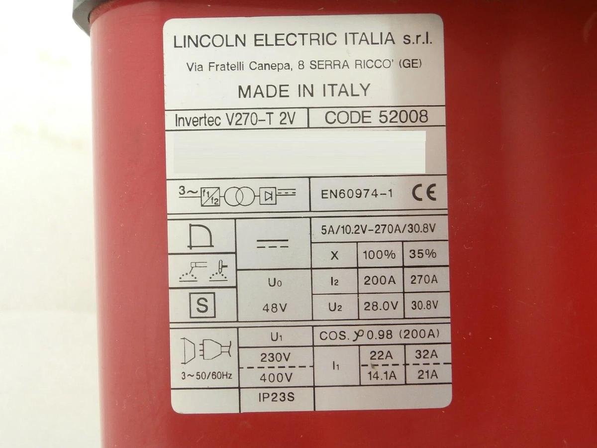 Used Lincoln Electric Invertec V270-T 2V Pulse 52008 Stick TIG Welder Tested Working