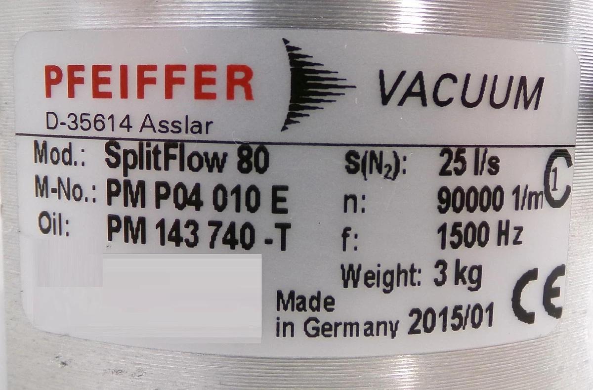 Used SplitFlow 80 Pfeiffer Vacuum PM P04 010 E Turbomolecular Pump TC 110 Working