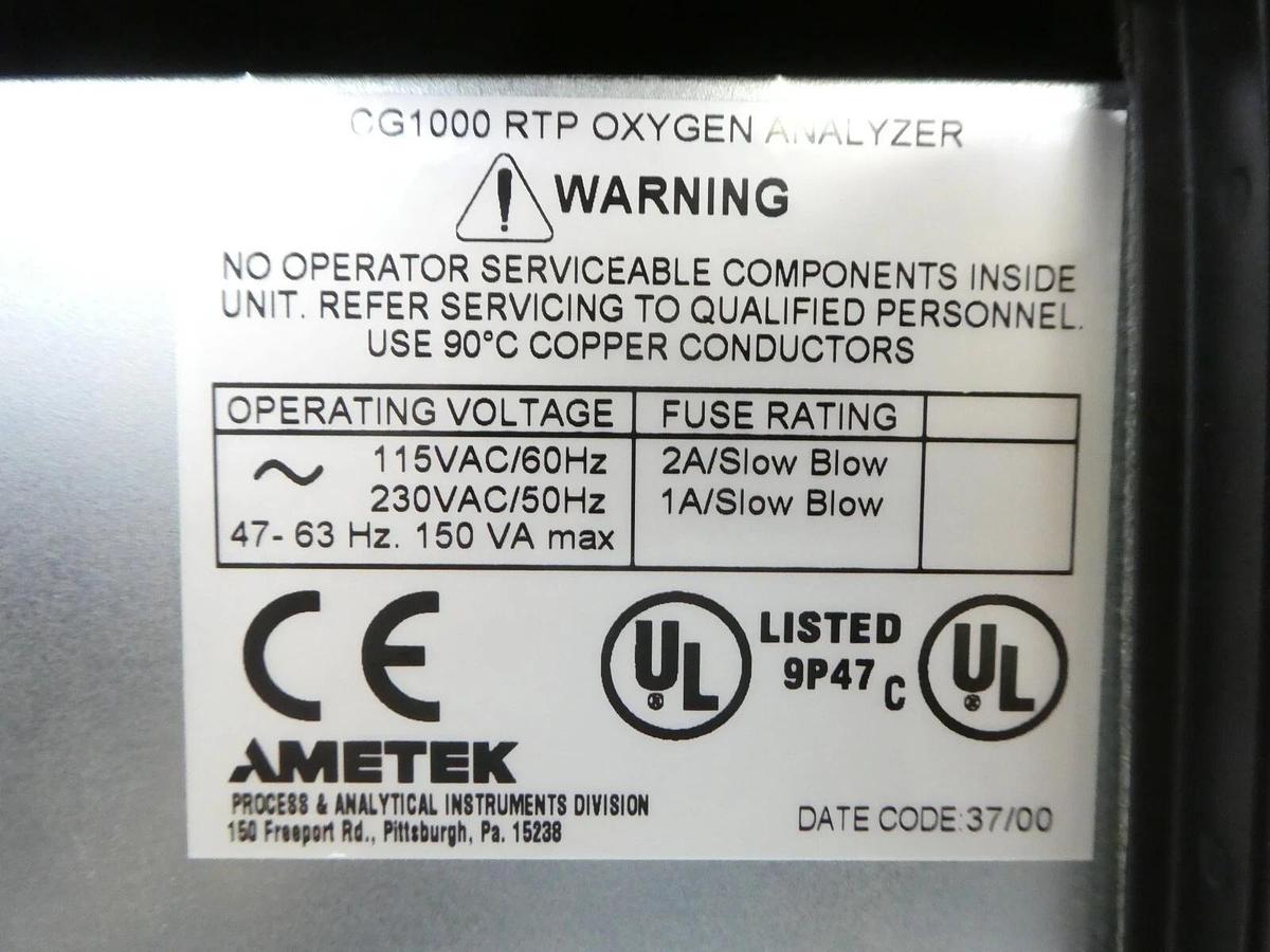 Used AMETEK Process Instruments Dycor CG-1000 RTP Oxygen Analyzer Working Surplus