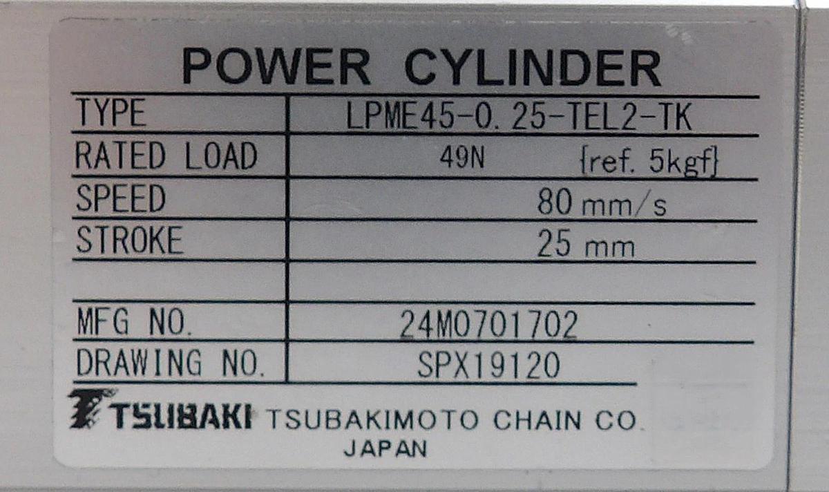 Used Tsubaki LPME45-0.25-TEL2-TK Power Cylinder SGMAV-A5A3A-TL21 Cleaned Working
