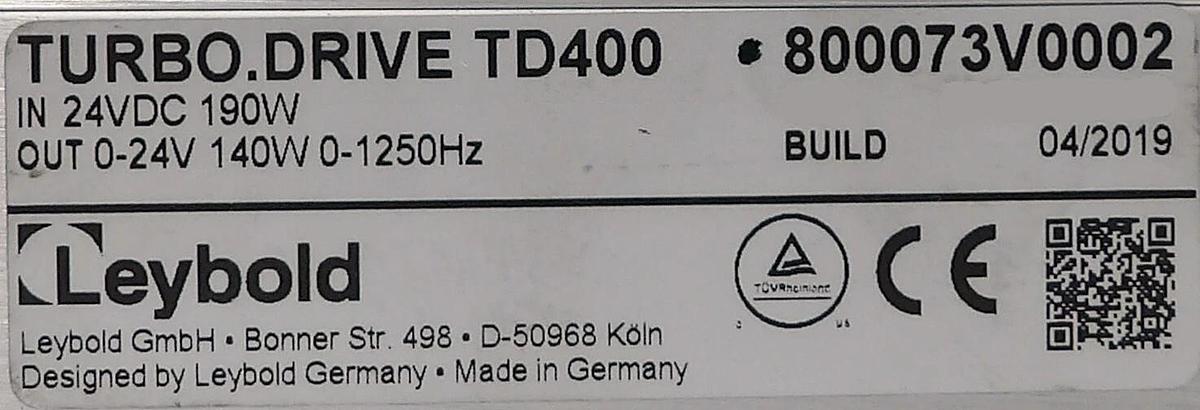 Used TD400 Leybold 800073V0002 Turbomolecular Pump Controller TURBO.DRIVE 400 Working