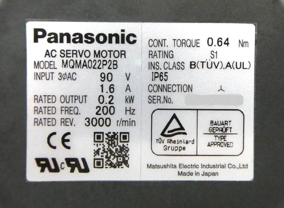 Used Panasonic MQMA022P2B AC Servo Motor Minas MQM Series Working Surplus